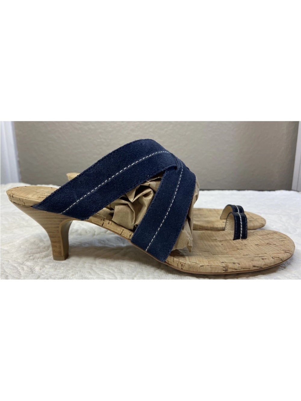 Donald Pliner suede kitten heel slide suede